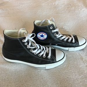 Converse black leather high tops